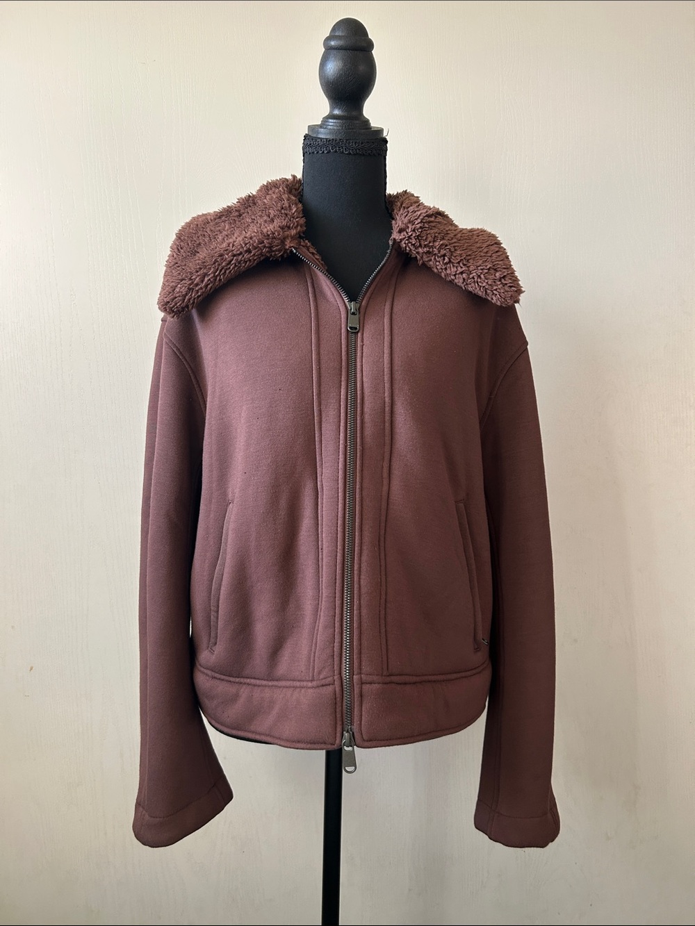 Athleta Westbound Sherpa Jacket Chocolate Brown Zip-Up with Cozy Collar